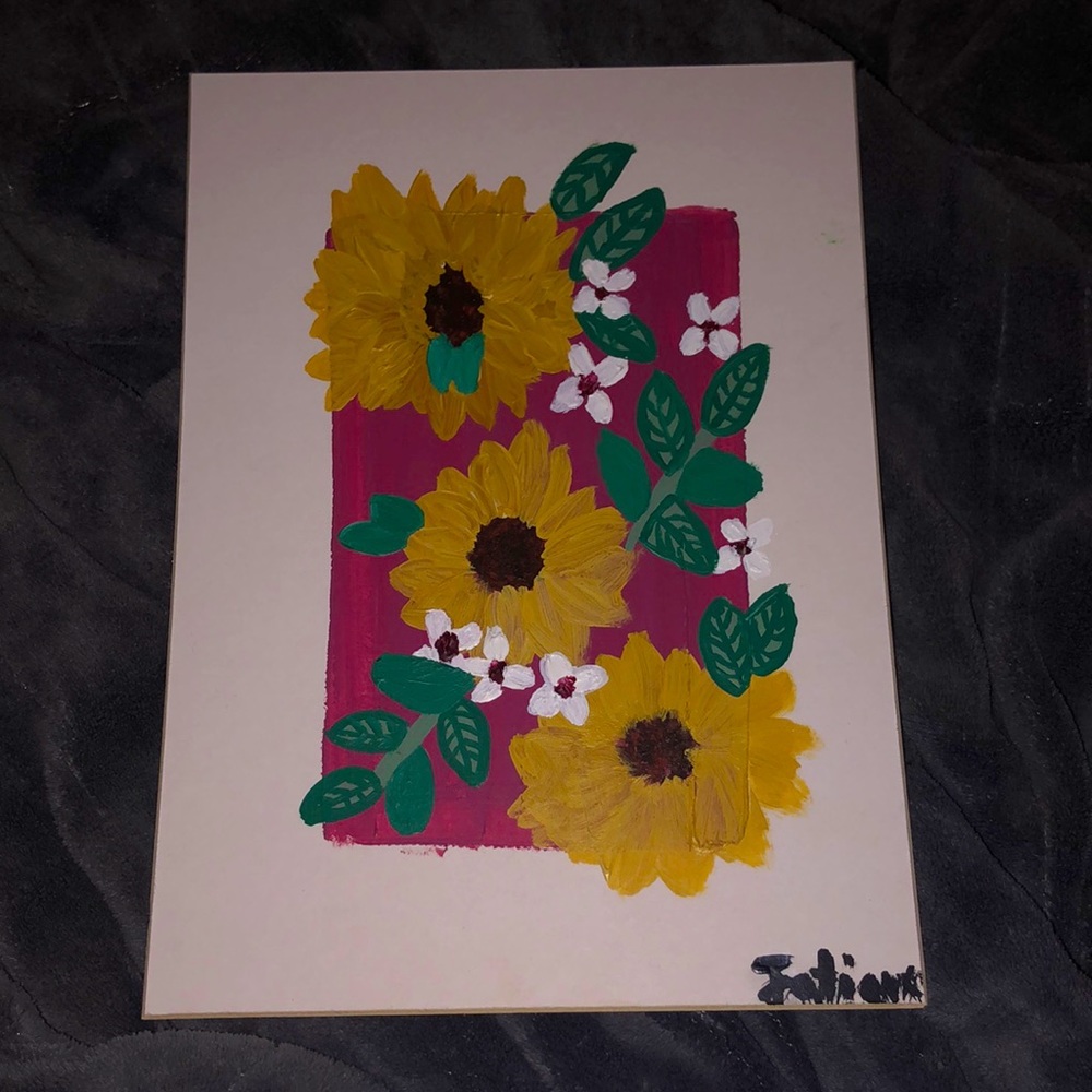 Hand painted flower painting textured
